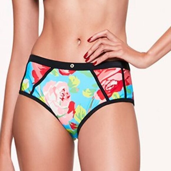 Betsey Johnson Womens Framed Flowers Hipster Swim Bottom Swimwear - Picture 1 of 11